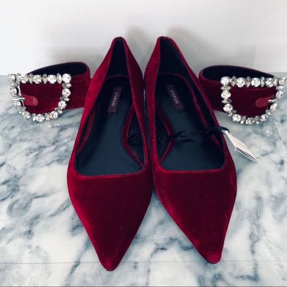 Uterque Zara Velvet Ballerina Flats Bejeweled - Picture 3 of 13
